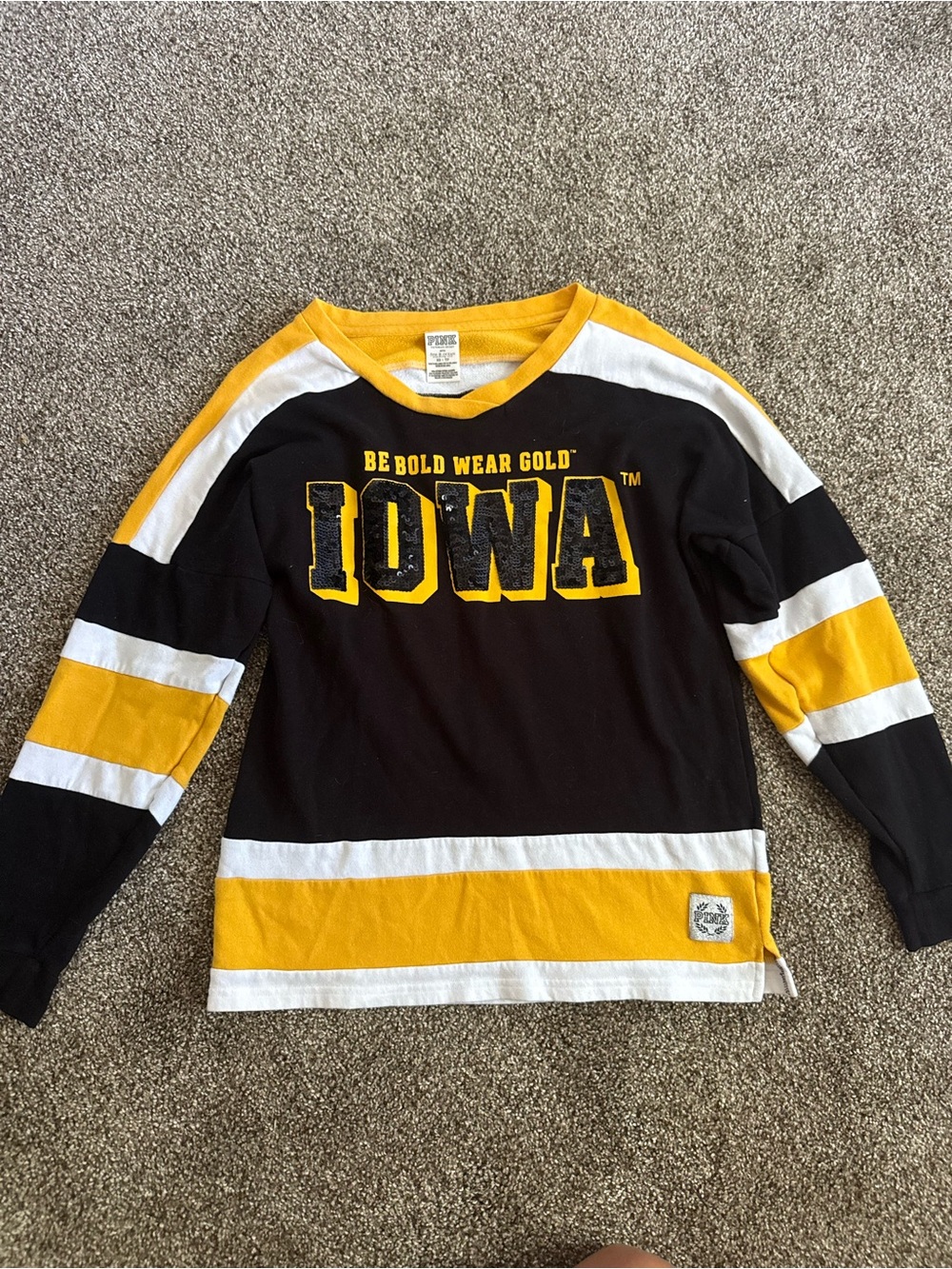 PINK Victoria's Secret Iowa Striped Crewneck - Black & Gold